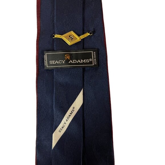 VTG Stacy Adams 100% Silk Neck Tie Blue Red Abstract Crest Men's - Picture 5 of 8